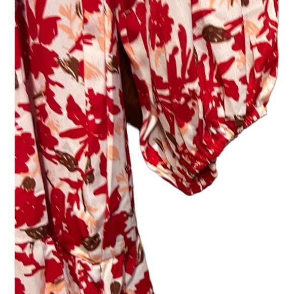 Cupshe, XL, Woman’s red floral midi dress. V-neck, balloon sleeves, empire waist - Picture 3 of 10